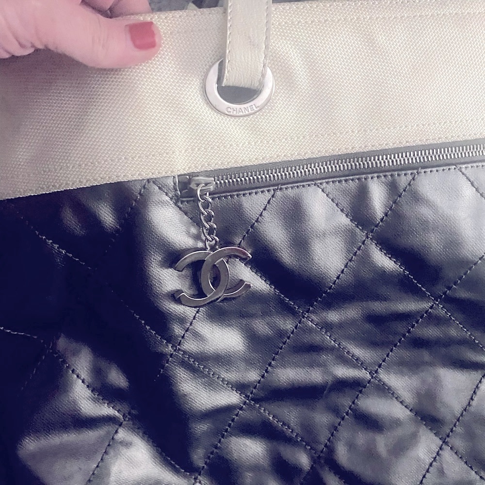 NWT Chanel Quilted Grey Tote Bag in Gray and Cream, silver hardware
25 W15Deep